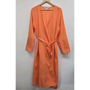 WinterSilks Linen Blend Wrap Dress Women's Size XL Eyelet Details Pockets Coral